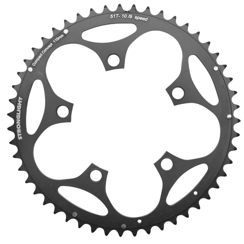 ROAD CHAINRING 5BRA D.110 STRONGLIGHT DURAL 51TTS EXTERIOR BLACK TYPE SHIMANO 8-9V.