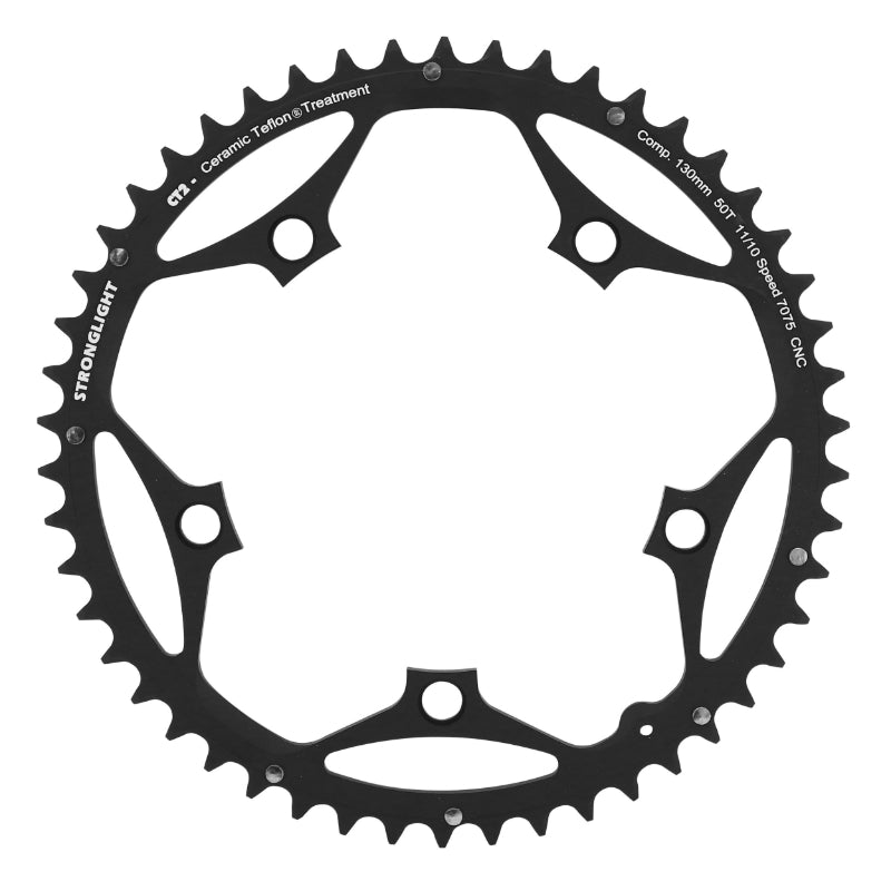 ROAD CHAINRING 5BRA D.130 STRONGLIGHT CT2 50DTS EXTERIOR BLACK TYPE SHIMANO 10-11V.