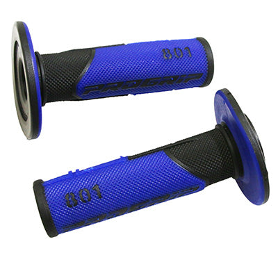 PROGRIP MOTO OFF ROAD 801 GRIP MET DUBBELE DICHTHEID BEDEKEND ZWART-BLAUW BASIS GESLOTEN EINDE 115 mm (CROSS-MX) (PAAR)