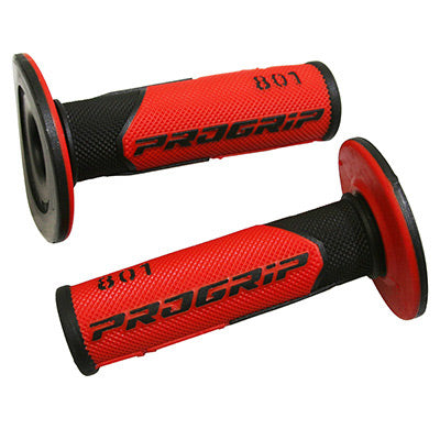 PROGRIP MOTO OFF ROAD 801 GRIP MET DUBBELE DICHTHEID BEDEKKING ZWART-ROOD BASIS GESLOTEN EINDE 115 mm (CROSS-MX) (PAAR)