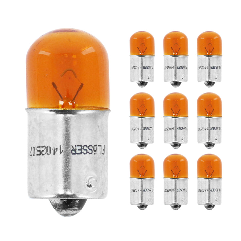 AMPOULE-LAMPE STANDARD 12V 10W CULOT BA15s NORME R10W GRAISSEUR ORANGE (CLIGNOTANTS) (BOITE DE 10)  -FLOSSER-