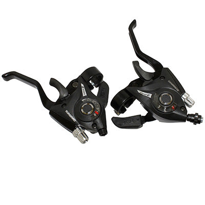 LEVIER-MANETTE VTT PATIN P2R 3x8V. NOIR ALU V-BRAKE COMPATIBLE SHIMANO (PAIRE)