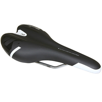 SELLE NEWTON ROUTE-VTT KINETIC NOIR DECO BLANC-NOIR 260x140mm RAIL CROMOLY ARGENT