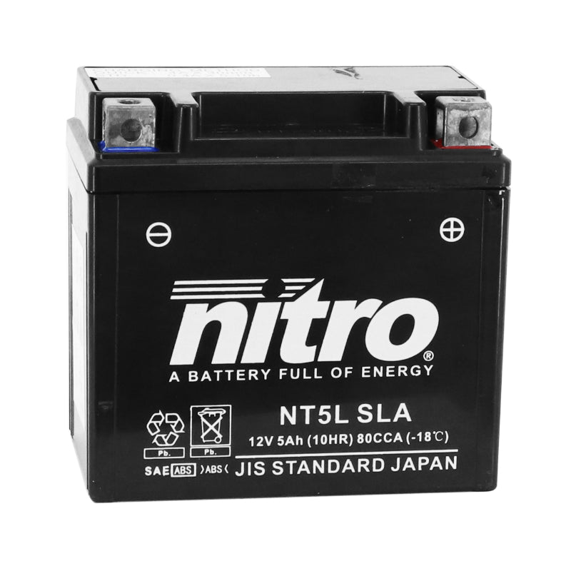 BATTERIE 12V  5 Ah NT5L NITRO SLA SANS ENTRETIEN PRETE A L'EMPLOI  (Lg114xL71xH106mm) (EQUIVALENT YTC5L-BS) (PEUGEOT 50 KISBEE 4T)