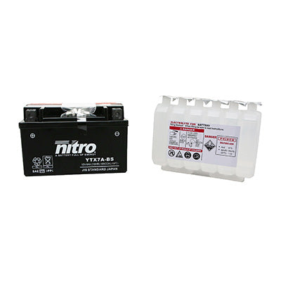 BATTERIE 12V  6 Ah NTX7A-BS NITRO MF SANS ENTRETIEN AVEC PACK ACIDE  (Lg150xL87xH94mm) (EQUIVALENT YTX7A-BS)