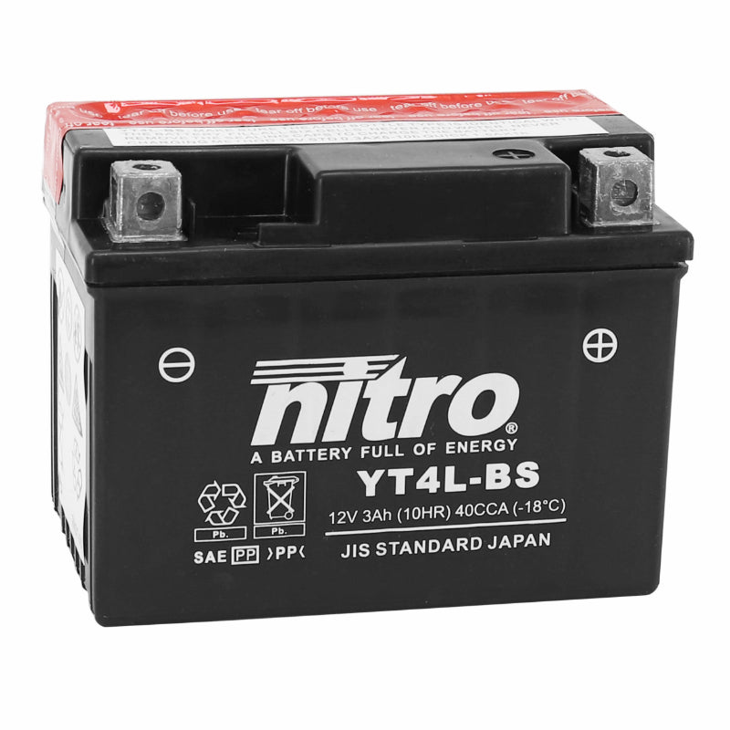 BATTERIE 12V  3 Ah NT4L-BS NITRO MF SANS ENTRETIEN AVEC PACK ACIDE  (Lg114xL71xH86mm) (EQUIVALENT YT4L-BS)