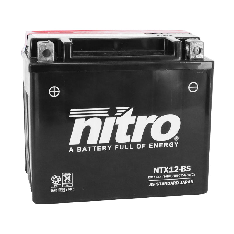 12V 10 Ah NTX12-BS NITRO MF MAINTENANCE-FREE BATTERY WITH ACID PACK (Lg150xW87xH130mm) (EQUIVALENT YTX12-BS)