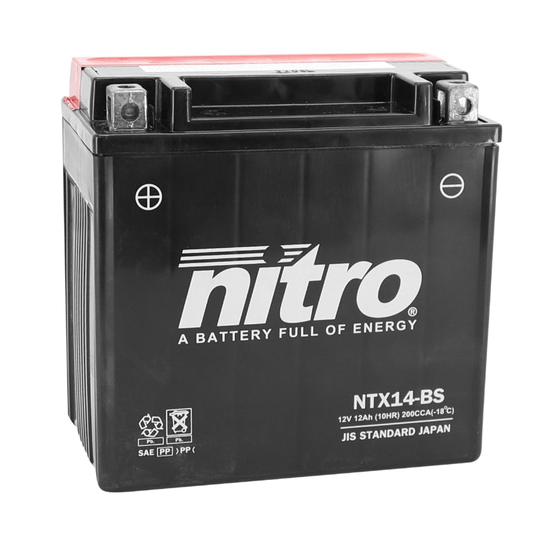 12V 12 Ah NTX14-BS NITRO MF MAINTENANCE-FREE BATTERY WITH ACID PACK (Lg150xW87xH145mm) (EQUIVALENT YTX14-BS)