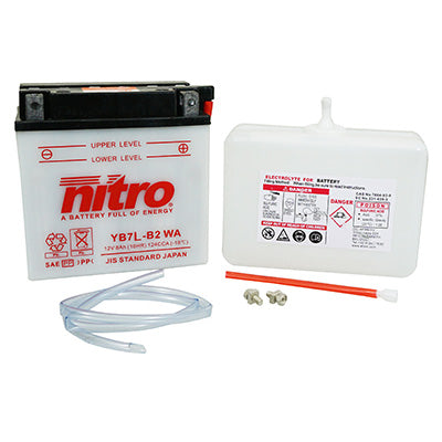 12V 8 Ah NB7L-B2 NITRO CONVENTIONAL BATTERY WITH MAINTENANCE (Lg135xW75xH133mm) (EQUIVALENT YB7L-B2)