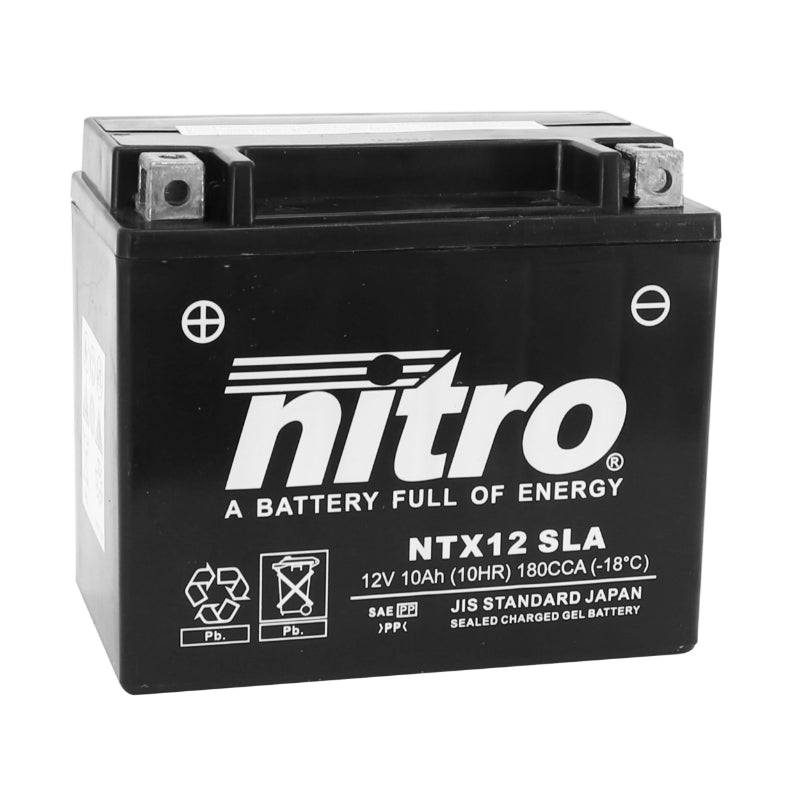 BATTERIE 12V 10 Ah NTX12 NITRO SLA SANS ENTRETIEN PRETE A L'EMPLOI  (Lg150xL87xH130mm) (EQUIVALENT YTX12-BS - AGM - GEL)