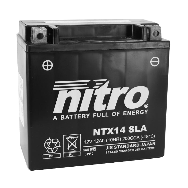 12V 12 Ah NTX14 NITRO SLA BATTERY MAINTENANCE-FREE READY TO USE (Lg150xW87xH145mm) (EQUIVALENT YTX14-BS - AGM - GEL)