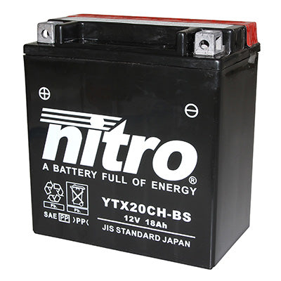 BATTERIE 12V 18 Ah NTX20CH-BS NITRO MF SANS ENTRETIEN AVEC PACK ACIDE (Lg150xL87xH161mm) (EQUIVALENT YTX20CH-BS)