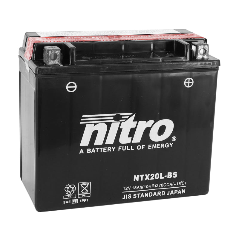 BATTERIE 12V 18 Ah NTX20L-BS NITRO MF SANS ENTRETIEN AVEC PACK ACIDE  (Lg175xL87xH155mm) (EQUIVALENT YTX20L-BS)