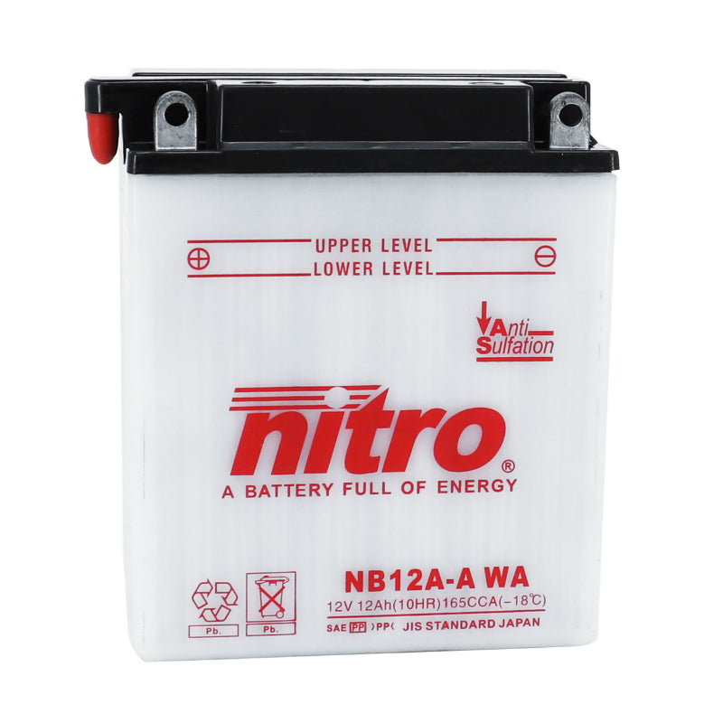 BATTERIE 12V 12 Ah NB12A-A NITRO CONVENTIONNELLE AVEC ENTRETIEN  (Lg134xL80xH160mm) (EQUIVALENT YB12A-A)