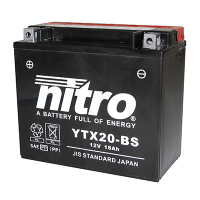 12V 18 Ah NTX20-BS NITRO MF ONDERHOUDSVRIJE ACCU MET ZUURPAKKET (Lg175xL87xH155mm) (EQUIVALENT YTX20-BS)