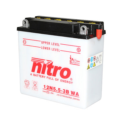 BATTERIE 12V  5,5 Ah 12N5.5-3B NITRO CONVENTIONNELLE AVEC ENTRETIEN  (Lg135xL60xH130)