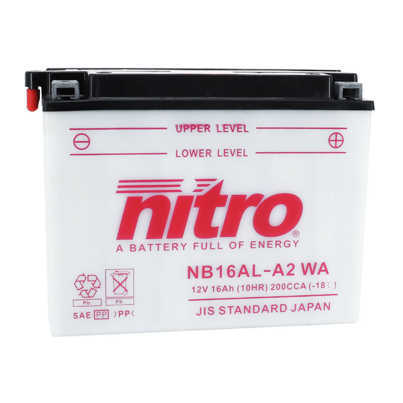 BATTERIE 12V 16 Ah NB16AL-A2 NITRO CONVENTIONNELLE AVEC ENTRETIEN  (Lg207xL72xH164mm) (EQUIVALENT YB16AL-A2)