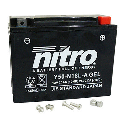 ACCU 12V 20 Ah N50-N18L-A NITRO SLA ONDERHOUDSVRIJ KLAAR VOOR GEBRUIK (Lg205xL90xH162mm) (EQUIVALENT Y50N18L-A - AGM - GEL)