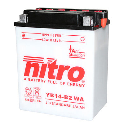 BATTERIE 12V 14 Ah NB14-B2 NITRO CONVENTIONNELLE AVEC ENTRETIEN  (Lg134xL89xH166mm) (EQUIVALENT YB14-B2)