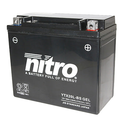 BATTERIE 12V 18 Ah NTX20L NITRO SLA SANS ENTRETIEN PRETE A L'EMPLOI  (Lg175xL87xH155mm) (EQUIVALENT YTX20L-BS - AGM - GEL)