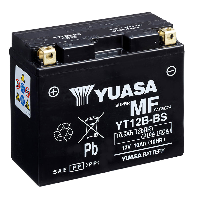 BATTERIE 12V 10 Ah YT12B-BS YUASA MF SANS ENTRETIEN HAUTE PERFORMANCE AVEC PACK ACIDE  (Lg150xL69xH130mm)