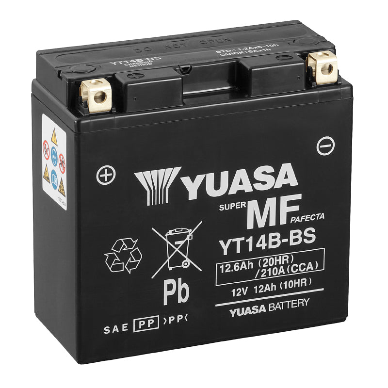 BATTERIE 12V 12 Ah YT14B-BS YUASA MF SANS ENTRETIEN HAUTE PERFORMANCE AVEC PACK ACIDE  (Lg150xL70xH145mm) (EQUIVALENT YT14-B4)