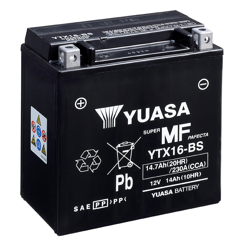 12V 14 Ah YTX16-BS YUASA MF MAINTENANCE-FREE BATTERY DELIVERED WITH ACID PACK (Lg150xW87xH161mm)