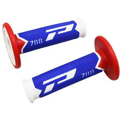 REVETEMENT POIGNEE PROGRIP MOTO OFF ROAD 788 TRIPLE DENSITE SPECIAL EDITION BLANC-BLEU-ROUGE CLOSED END 115mm (CROSS-MX) (PAIRE)