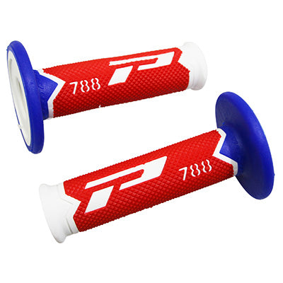 REVETEMENT POIGNEE PROGRIP MOTO OFF ROAD 788 TRIPLE DENSITE SPECIAL EDITION BLANC-ROUGE-BLEU CLOSED END 115mm (CROSS-MX) (PAIRE)