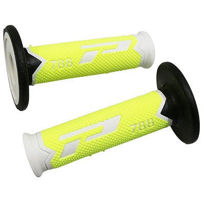 PROGRIP MOTORCYCLE OFF ROAD 788 TRIPLE DENSITY FLUO DESIGN GRIP COATING WHITE-FLUO YELLOW-BLACK CLOSED END 115mm (CROSS-MX) (PAIR)