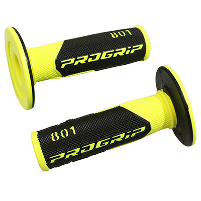 PROGRIP MOTORCYCLE OFF ROAD 801 DOUBLE DENSITY FLUO DESIGN FLUO YELLOW-BLACK CLOSED END HANDLE COATING 115mm (CROSS-MX) (PAIR)