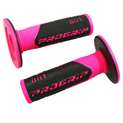 REVETEMENT POIGNEE PROGRIP MOTO OFF ROAD 801 DOUBLE DENSITE FLUO DESIGN FUCHSIA FLUO-NOIR CLOSED END 115mm (CROSS-MX) (PAIRE)