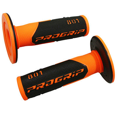 PROGRIP MOTORCYCLE OFF ROAD 801 DOUBLE DENSITY FLUO DESIGN FLUO ORANGE-BLACK CLOSED END HANDLE COATING 115mm (CROSS-MX) (PAIR)