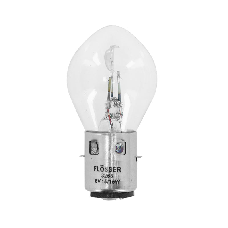 AMPOULE-LAMPE STANDARD  6V 15-15W CULOT BA20d BLANC (PROJECTEUR) (VENDU A L'UNITE)  -FLOSSER-