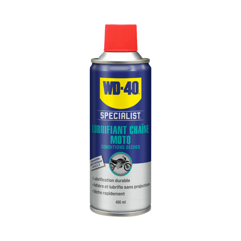 LUBRIFIANT CHAINE WD-40 SPECIALIST MOTO CONDITIONS SECHES (AEROSOL 400 ml)