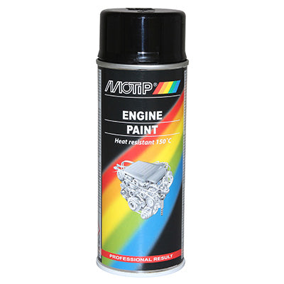 BOMBE DE PEINTURE MOTIP PRO HAUTE TEMPERATURE MOTEUR NOIR BRILLANT AEROSOL 400ml (04092)