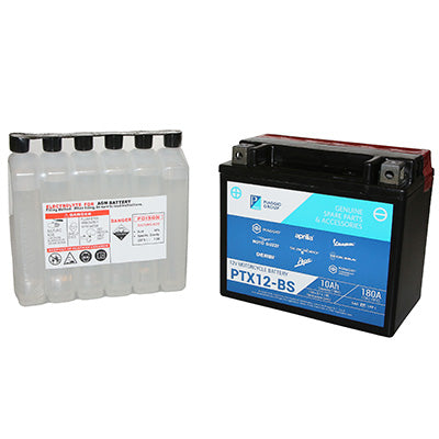 BATTERIE 12V 10 Ah BTX12-BS ORIGINE PIAGGIO 125 BEVERLY, LIBERTY, X7, X9, X-EVO, 300 BEVERLY, X7-APRILIA 300 SR-MAX, 400-500 ATLANTIC, 1000 RSV, TUONO, 750 SHIVER-GILERA 125-300 NEXUS  -1R000318-