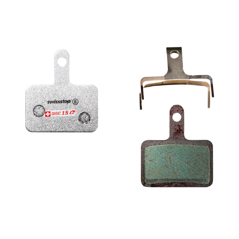 SHIMANO DEORE M515,M486,M485,M575,M395 (SWISSSTOP ORGANIC - DISC 15E) MTB BRAKE PADS (PAIR ON CARD) - COMPATIBLE E-BIKE