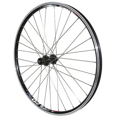 ROUE VTT PATIN BLOCAGE 26" M670 COMBO ARRIERE NOIR RENFORCE MOYEU 500 CASSETTE 10-9V SPECIAL LOUEUR (JANTE DOUBLE PAROI AVEC OEILLETS-RAYONNAGE INOX) JANTE 19C 32 RAYONS