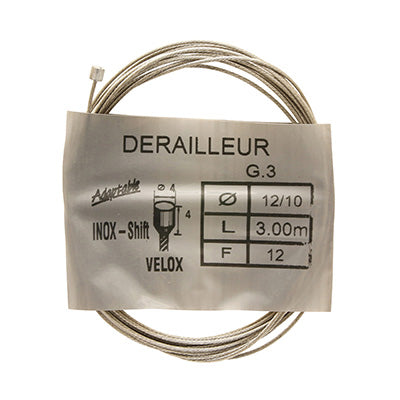 CABLE DE DERAILLEUR VELOX INOX POUR SHIMANO 3,00M  (BOITE DE 25 CABLES) 12-10 12 FILS