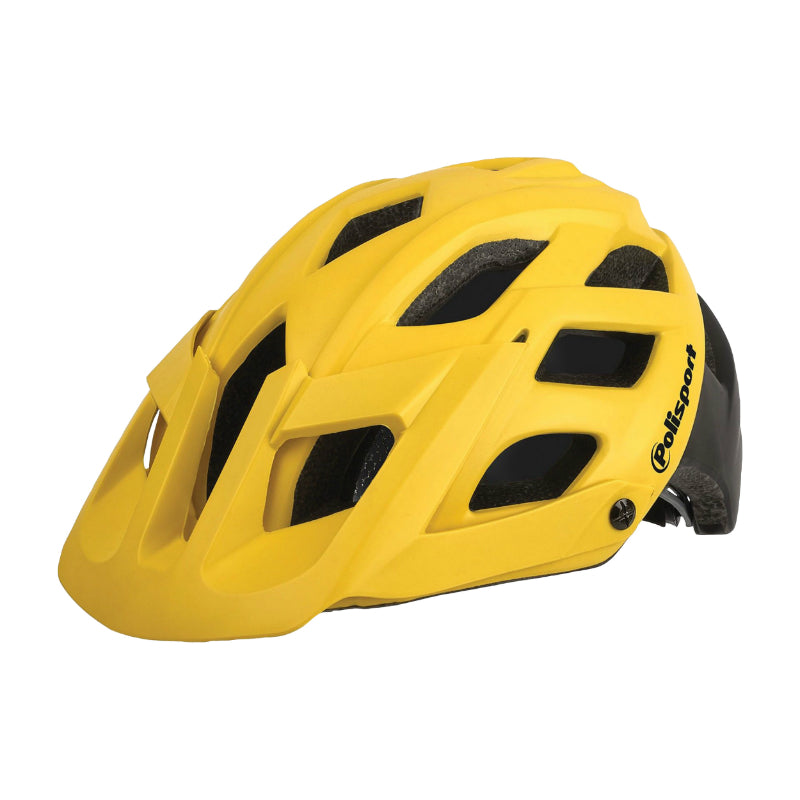 POLISPORT MTB E3 ADULT BICYCLE HELMET FLUORESCENT YELLOW-BLACK IN-MOLD SIZE 55-58 WITH VISOR - ANTI-INSECT NET AND QUICK LOCK SYSTEM (SPECIAL OFFER)