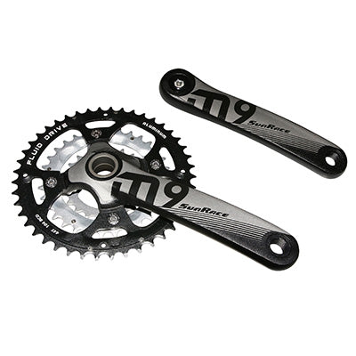 SUNRACE MTB CRANKSTEL 9-10S. MS954 ZWART ALU 175mm 44-32-22 GEÏNTEGREERD MET SCHROEFDRAADKOM