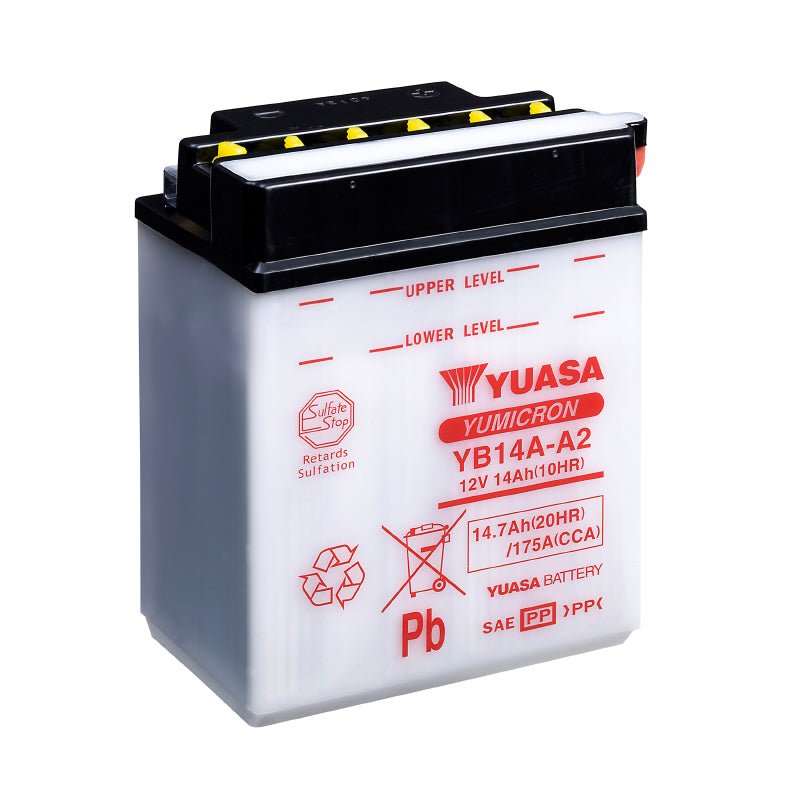 BATTERIE 12V 14 Ah YB14A-A2 YUASA YUMICRON AVEC ENTRETIEN  (Lg134xL89xH176mm) (SPECIAL QUAD POLARIS)