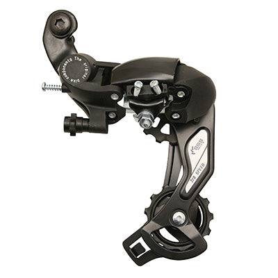 P2R 8S MTB-ACHTERDERAILLEUR. ACHT LANGE ZWARTE CHAPE (SHIMANO COMPATIBEL TOT 30DTS) (SPECIALE AANBIEDING)