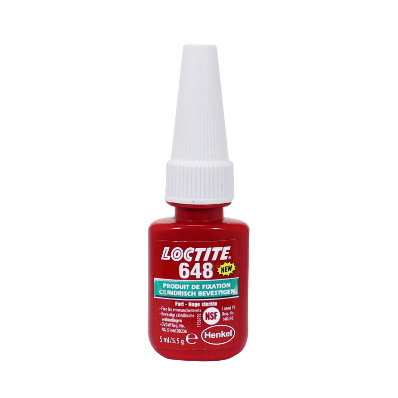 BLOC PRESSE-FIXE LOCTITE 648 A RESISTANCE ELEVEE ET HAUTES TEMPERATURES POUR FIXATION ROULEMENT BAGUES CHEMISE (BURETTE 5 ML SOUS BLISTER)