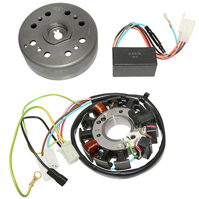 KRD ELEKTRONISCHE CYCLO-ONTSTEKING ANALOGE EXTERNE ROTOR VOOR PEUGEOT 103 MET 6V GROTE KEGELSCHAKELAAR