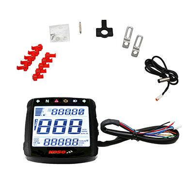 KOSO DIGITAL MULTIFUNCTION METER XR-01S (MILEAGE TOTALIZER - HOUR TOTALIZER - FUEL GAUGE - CLOCK - VOLTAGE METER - VOLTAGE ALERT)