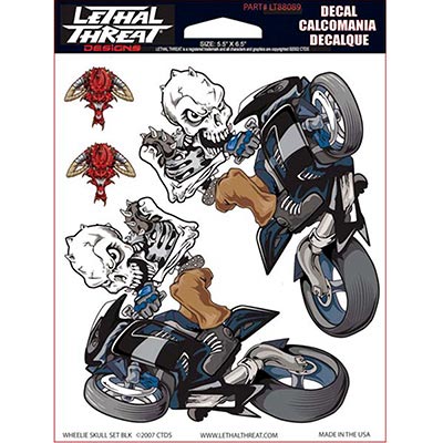 STICKER-STICKER LETHAL THREAT WHEELIE SCHEDEL ZWART (150x200mm) (LT88089)