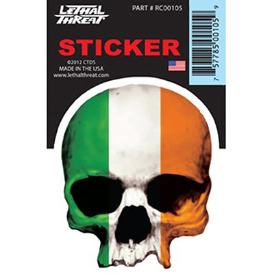 AUTOCOLLANT-STICKER LETHAL THREAT MINI TETE DE MORT DRAPEAU IRLANDE (65x80mm)