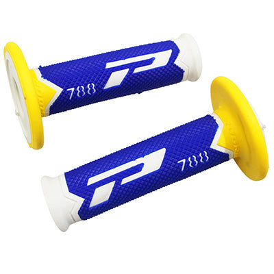 PROGRIP MOTO OFF ROAD GRIP COVERING 788 TRIPLE DENSITY SPECIAL EDITION WIT-BLAUW-GEEL GESLOTEN EINDE 115 mm (CROSS-MX) (PAAR)